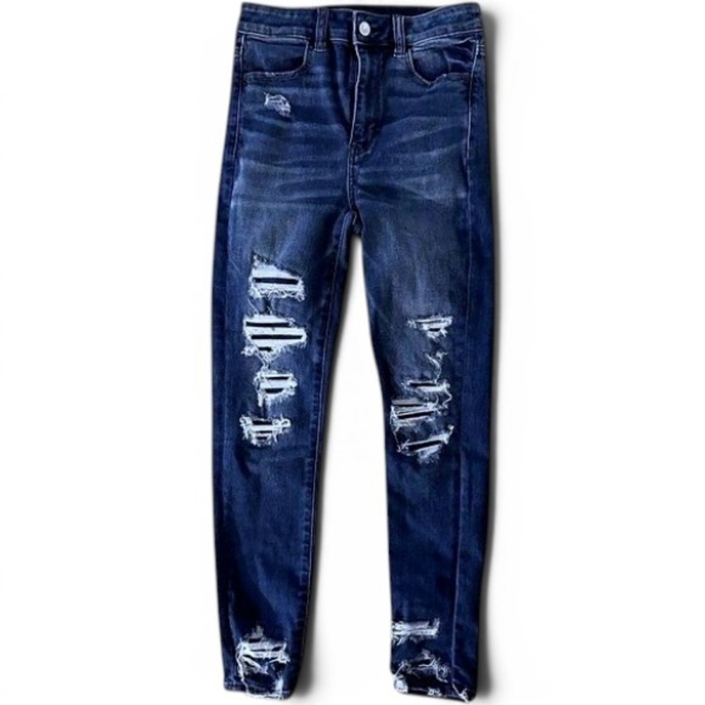 American Eagle Highest Rise Jegging Crop Womens 2 Blue Distressed Ripped Grunge